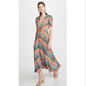 Saloni Lea Striped Colorful Rainbow Midi Dress